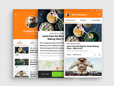Eventbrite Android App android cards images list cards listing page map material design navigation orange profile save
