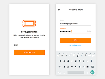 Login Experience email events form login material design ticket