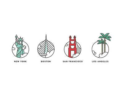 City illustrations boston bridge city icons los angeles nyc palms sf