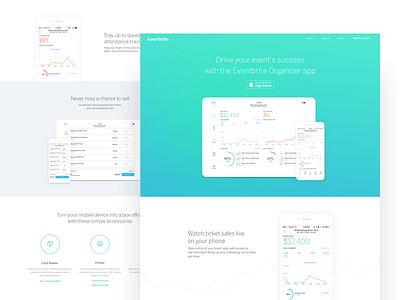 Organizer App Landing Page app color dashboard eventbrite events gradient ios landing page