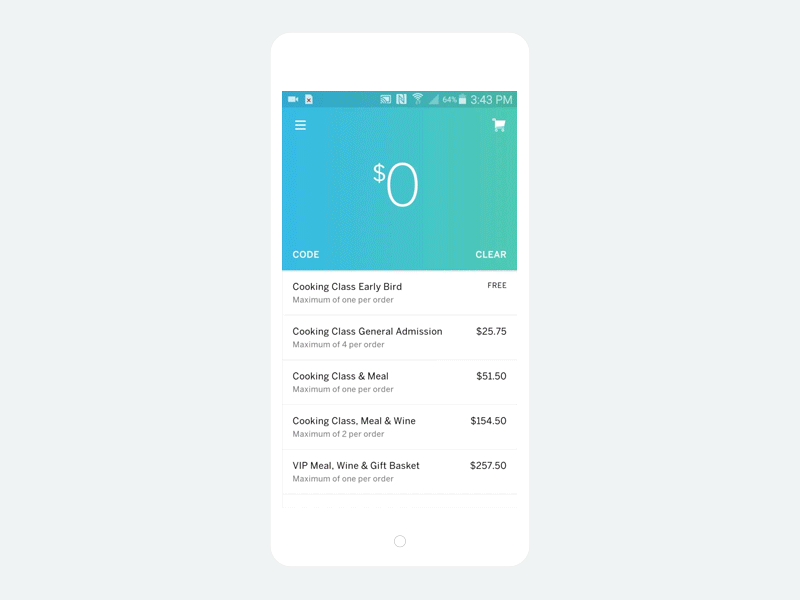 Organizer App Sell Flow Video android app card cash credit card event material design sell tickets ui