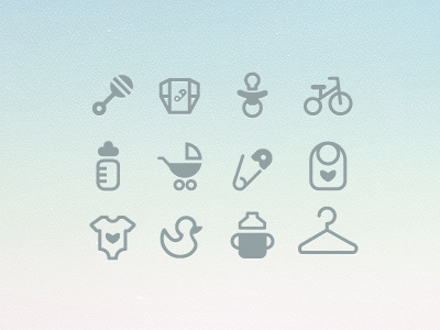 Baby Icons II baby baby bottle bib bicycle children diaper duck icon iconography icons kids nipple simple stroller vector