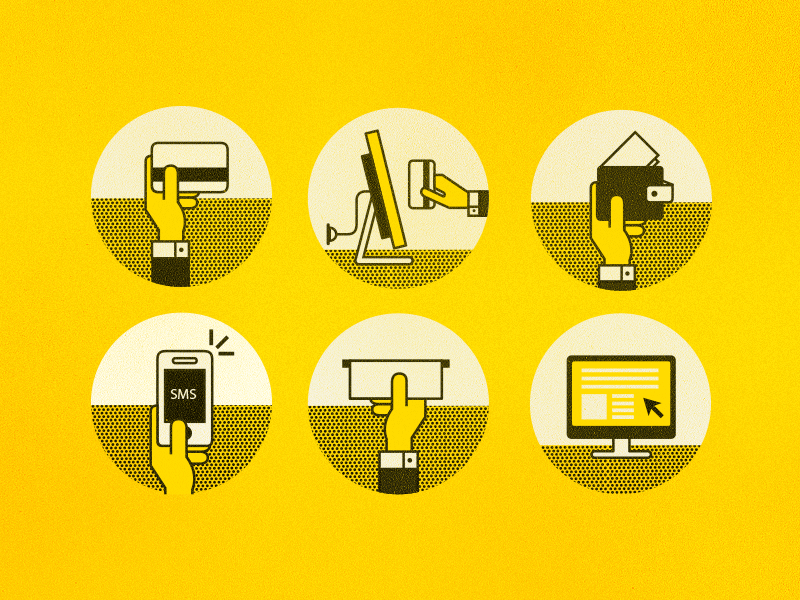 Icons Bank Ads atm card debit card sms card texture grunge gif animation cash monitor credit card illustration yellow telephone hand icons bank icon iconography