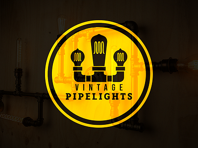 Vintage Pipe Lights 2d branding design flat illustration lightbulb logo pipe typography vector