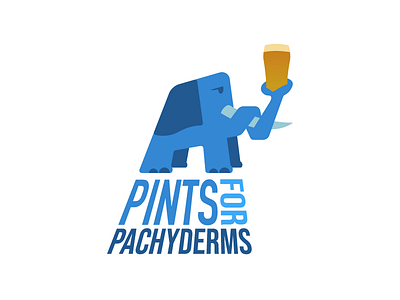 Pints for Pachyderms 2d branding charity design elephant flat illustration logo pachyderm vector