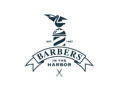 Barbers in the Harbor 2d barbershop design flat harbor logo pelican typography vector