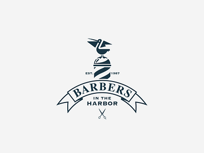 Barbers in the Harbor 2d barber barbershop bird design flat illustration logo marano pelican typography vector