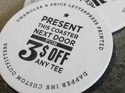 Coaster Ad coaster coupon letterpress type