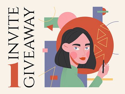 1 Dribbble Invite charachter dribbble invite dribbble player flat freebies geometry giveaway illustraion invite member portrait typography vector