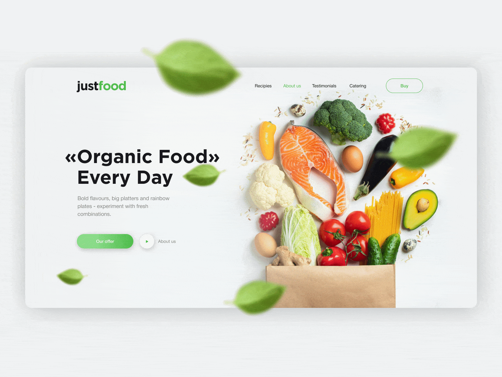 JustFood clean concept creative design food fresh organic ui ux web web site design