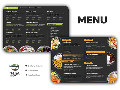 Ninja Bowl - Restaurant menu cuisine didisigner food logo menu multicultural ninjabowl restaurant