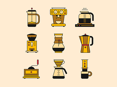 coffee family ☕️ aeropress chemex coffee dripcoffee espresso family icons illustration v60