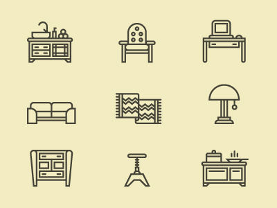Furniture Icons icons illustration yellow