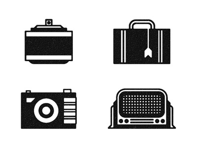 Fragrance, Suitcase, Camera, Radio. illustration