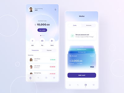 Fintech mobile app concept app cards dashboard design finance fintech funds gradient list mobile payments purple transactions ui wallet