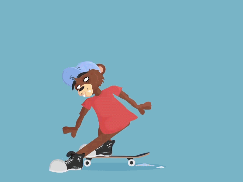 Skater animation bear character animation illustration loop animation skate boarding vector