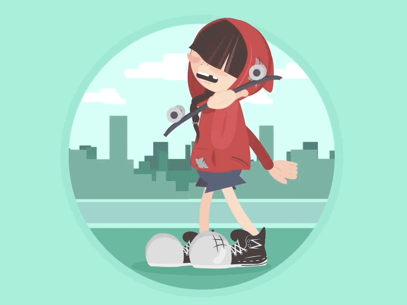 Jade animation character animation design illustration loop animation skate boarding vector