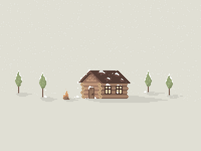 Winter Cabin cabin campfire design minimalist pixel tree winter