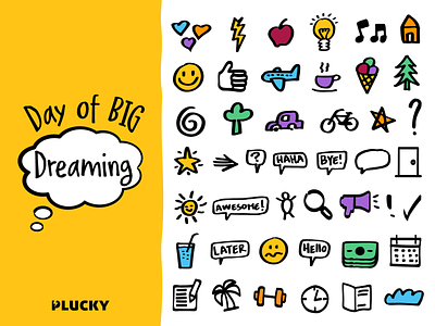 Plucky's Day of BIG Dreaming branding course doodles icons logo pdf print design scribble thick lines