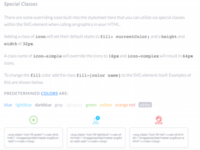 Special Classes for Icon System css html icons sprite style guide svg