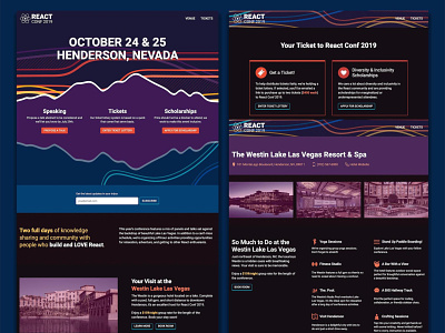 React Conf 2019 Site conference lake mountains react react conf ui web design website