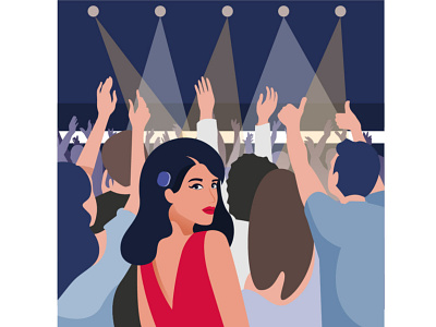 woman at a concert app banner design flat illustration vector web