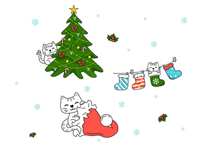 Cute Christmas Cat cat christmas hat christmas tree cute cat design flat illustration vector web
