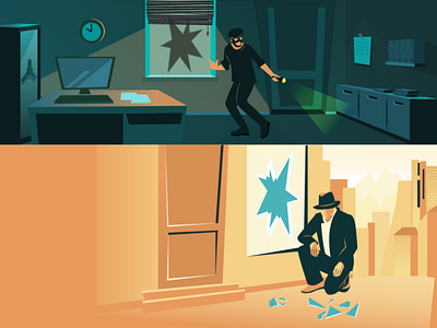 Thief and detective banner branding design detective flat illustration thief vector web