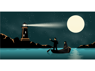 series of illustrations for the website banner design detective flat illustration lighthouse man moonlit night vector web
