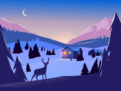 Winter landscape with deep 2d 2d art adobe illustrator art cartoon christmas deep design flat illustration landscape mountains nature ui vector village wild winter