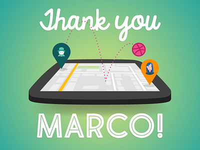Thanks Marco! green invitation map map pin navigation pin thank you turquoise