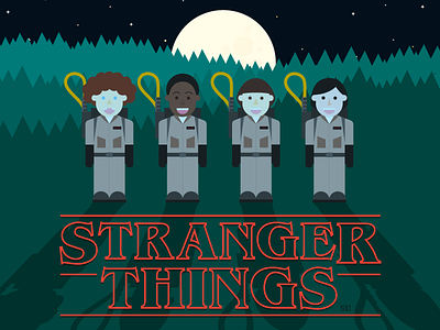 Stranger Things Ghostbusters dark forest ghostbusters green moon night nighttime stranger things tv