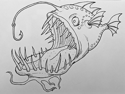 Inktober 2019 no. 3: bait(ed) 2019 anglerfish black fish illustration ink ink drawing inktober scary white