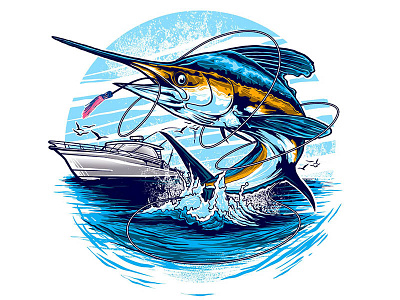 marlin apparel artwork beach brand clothing company fish fishing handdrawn hunting illustration lettering marlin mascot outdoor outdoors retro typography vector vintage