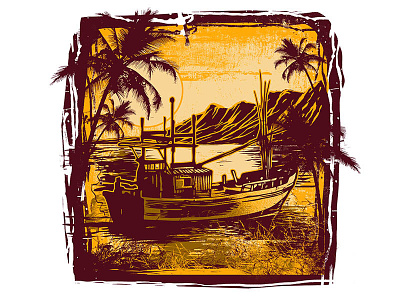 panorama apparel artwork beach brand clothing company detailed fishing handdrawn illustration lettering originalart palm retro stickerdesign summer tshirtdesign typography vector vintage
