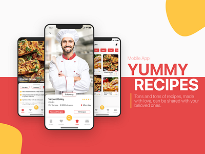 Yummy Recipes Food App app concept design food interaction design interface recipes ui
