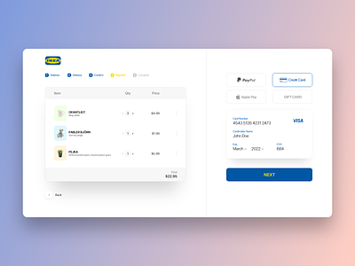 Credit Card Checkout — Daily UI 2 adobexd apple pay bank card checkout page clean concept credit card credit card checkout credit card payment credit cards daily ui dailyui dailyui 002 dailyuichallenge ikea interface paypal visa website