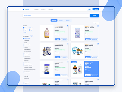 Vetution - Products Page adobexd clean drugs interface medicine products search solution vet veterinarian veterinary website