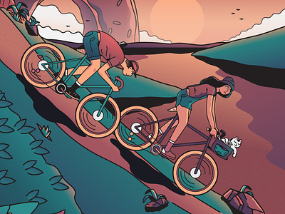 Bike Riding Babes bikes cats character drawing illustration illustrator
