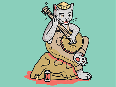 Cat playing banjo banjo beer camping cat character design fun illustration illustrator music