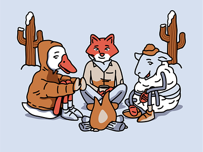 Camping friends camping campout character character deign fox friends goose illustration sheep swift