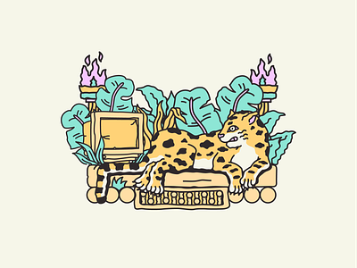 Chill cat big cat cat design fire illustration leopard mural nature plants post apocalyptic