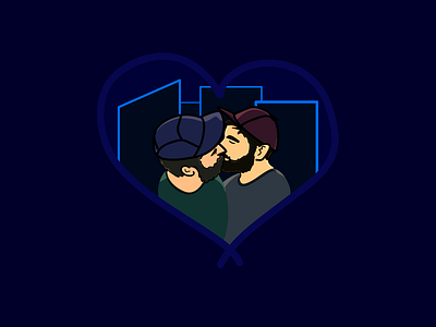 Weekly Warm-Up #23: Love art boyfriends dad hats design drawing dribbbleweeklywarmup gay gay kiss gay pride illustration illustrator kiss lgbt lgbtq lighting love minimal night valentines day vector