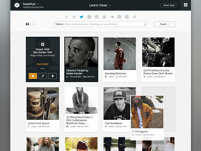Dashboard Content Page content curate dashboard feature feeds hover hub icon shadow ui ux view