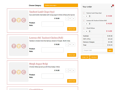 TYC - Online Order Interface