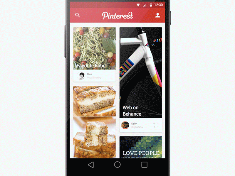 Pinterest with material design. animation concept google material design pinterest ui ux