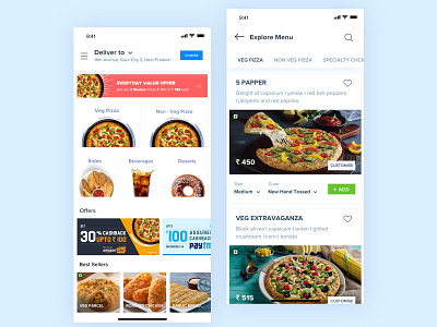 Domino's Landing & Explore Menu appdesign brand and identity branding concept design dominos dominos app explore food and beverage foodmenu interaction design pizza pizza order pizzaonline rupendesign typography ui uitrends userinterface userinterfacedesign ux