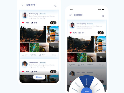 Explore UI activity activity screen app appdesign concept design design explore feeds iphone x latest ui menu menu screen typography ui uitrends userinterface ux