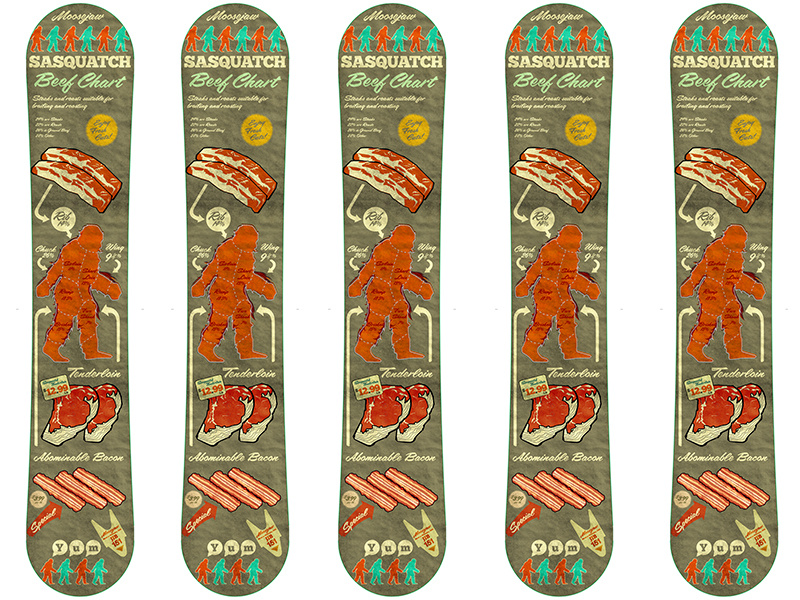 Moosejaw Snowboard Pitch/concept snowboard moosejaw epix meat beef chart sasquatch illustration poster detroit