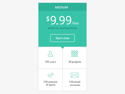 Pricing Table 2 clean flat ui green icons modern price table white